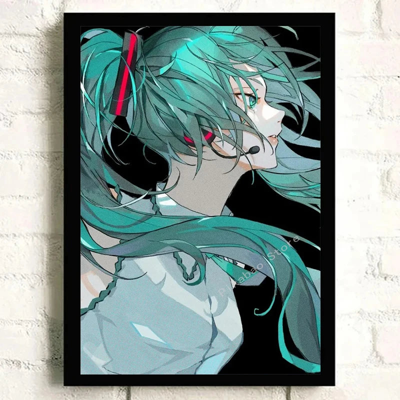 H-Hatsune Anime Miku-Poster Cartoon beautiful girl Anime Canvas Print Poster Poster Wall Art Decoration For Home Room Decoration