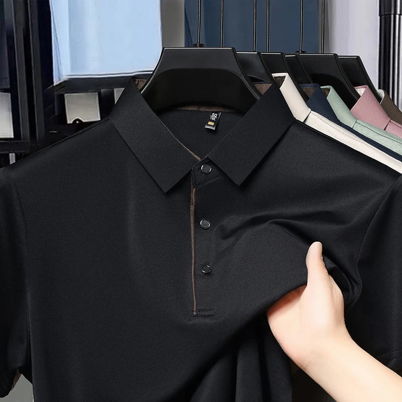 2025 Summer New High End POLO Shirt Dad's Fashion Casual Trendy Solid Color