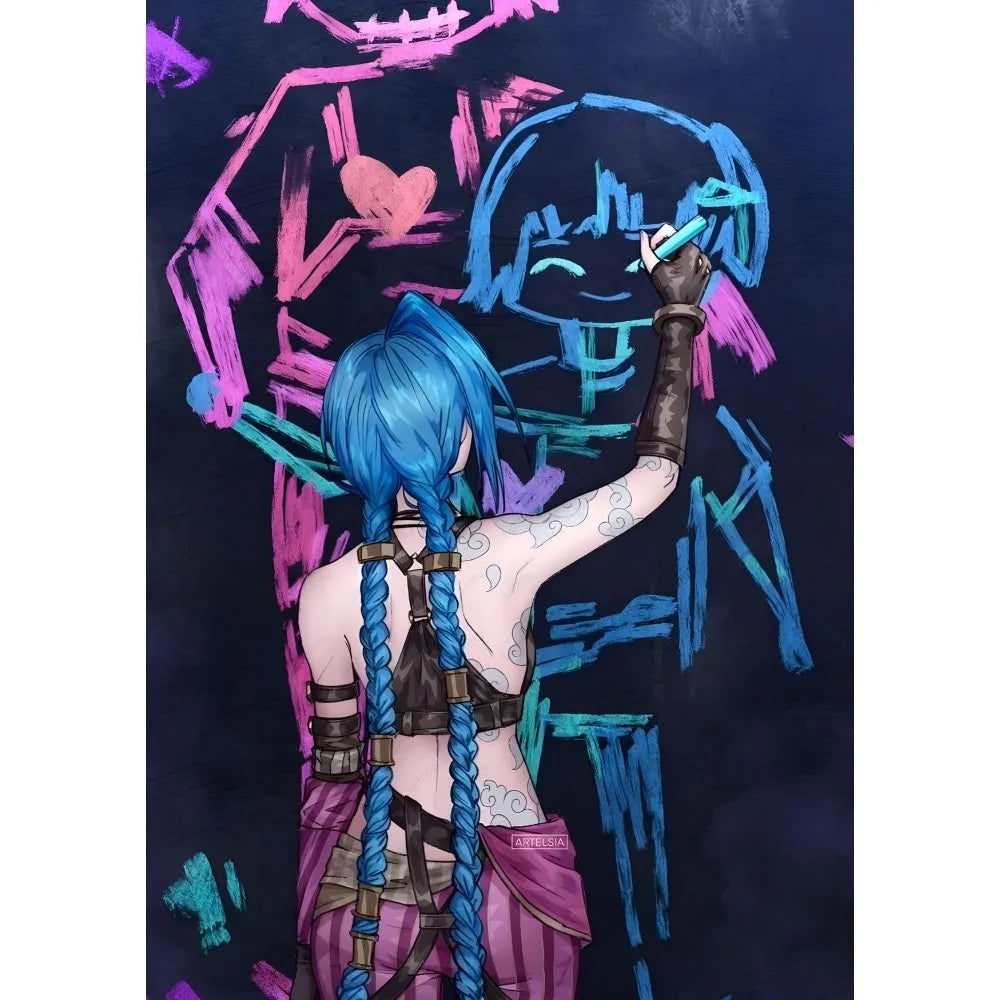 Cartoon Anime Game Arcane J-Jinx Main Art Poster Sticky Wall Art Printing Waterproof Home Living Bed Room Bar Aesthetic Decor