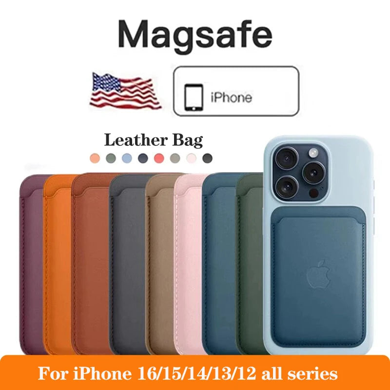 Luxury Original Apple Magsafe Leather wallet Case For iPhone 13 12 14 15 16 Pro Max S24 Card Holder Phone Bag Cover Accessories