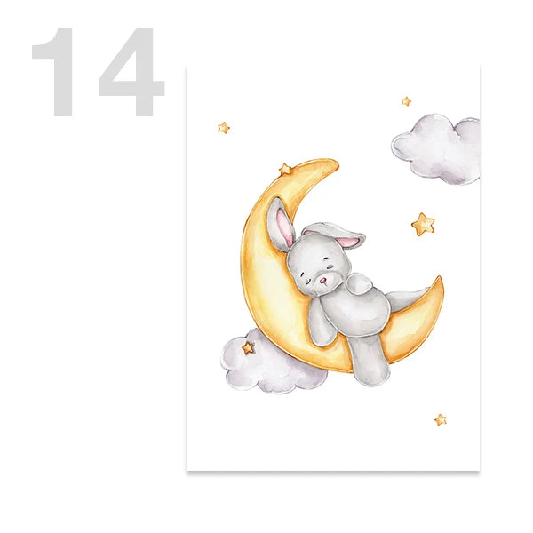 Watercolor Cute Teddy Bear and Rabbit Nursery Wall Art Posters and Prints Canvas Paintings Mural Pictures for Baby and Kids Room