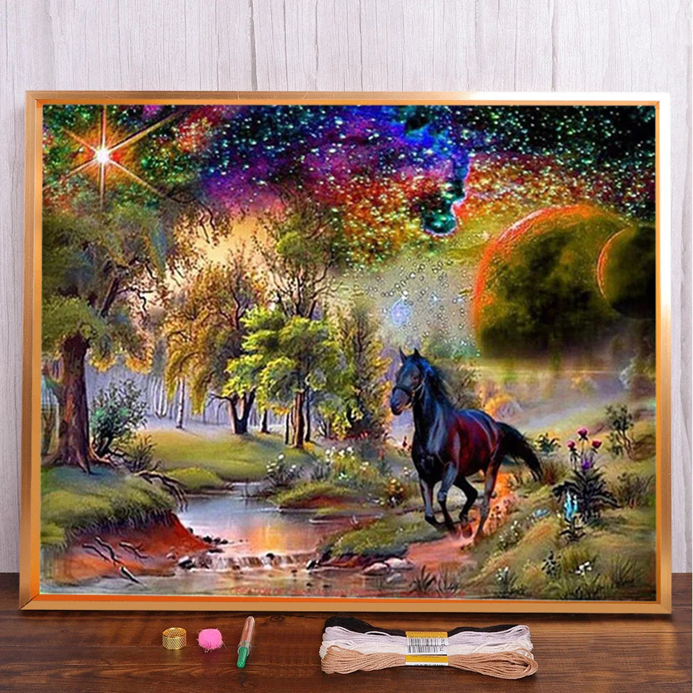Animal Horse Printed Cross Stitch DIY Embroidery Set DMC Threads Needlework Sewing Handiwork Handicraft Floss Needle Room Decor