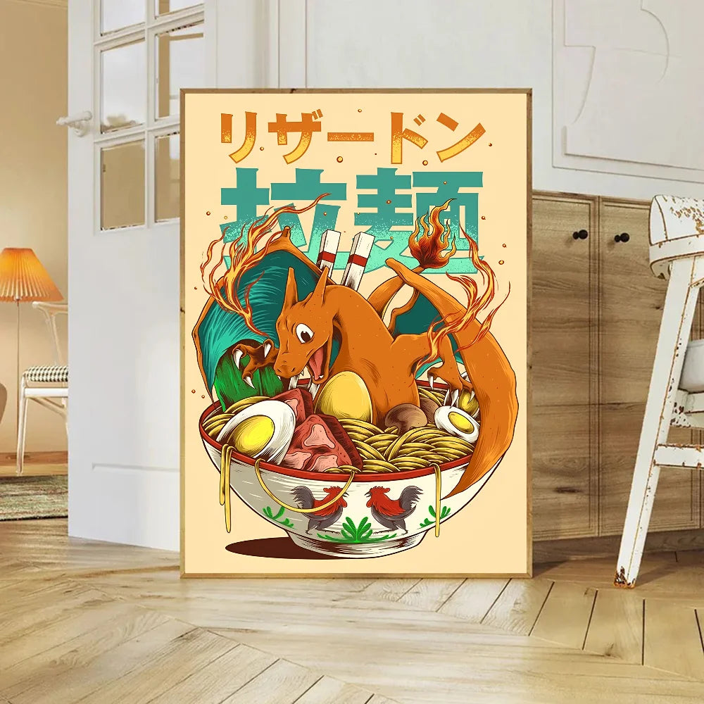 Miniso Anime P-Pokemon Poster Self-adhesive Art Waterproof Paper Sticker Coffee House Bar Room Wall Decor