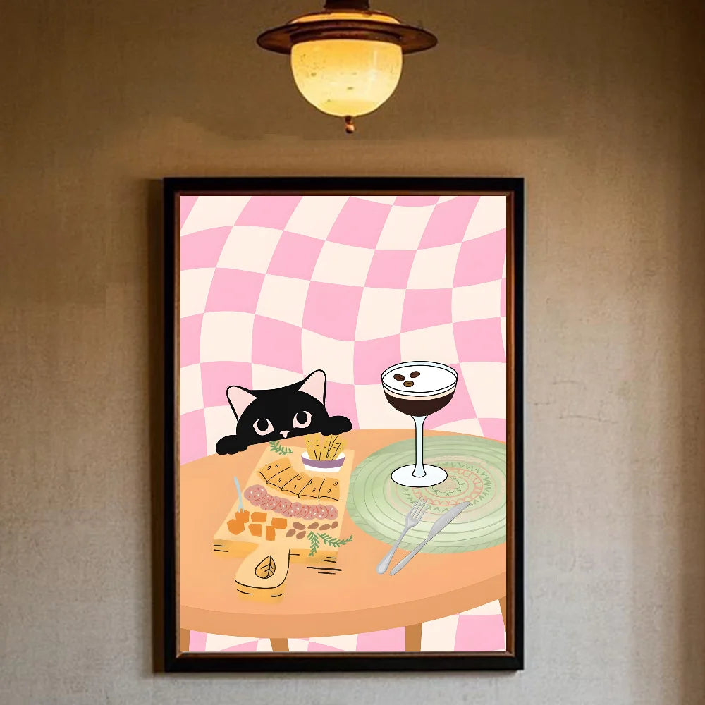 Art Green bedroom and cat Poster HD art sticky wall waterproof home living room bedroom bar aesthetic decoration