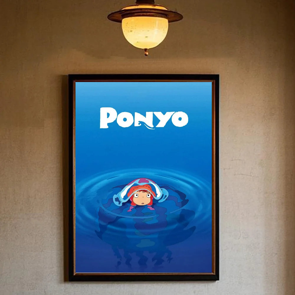 Japanese Anime P-Ponyo Figure Movie Poster HD art sticky wall waterproof home living room bedroom bar aesthetic decoration