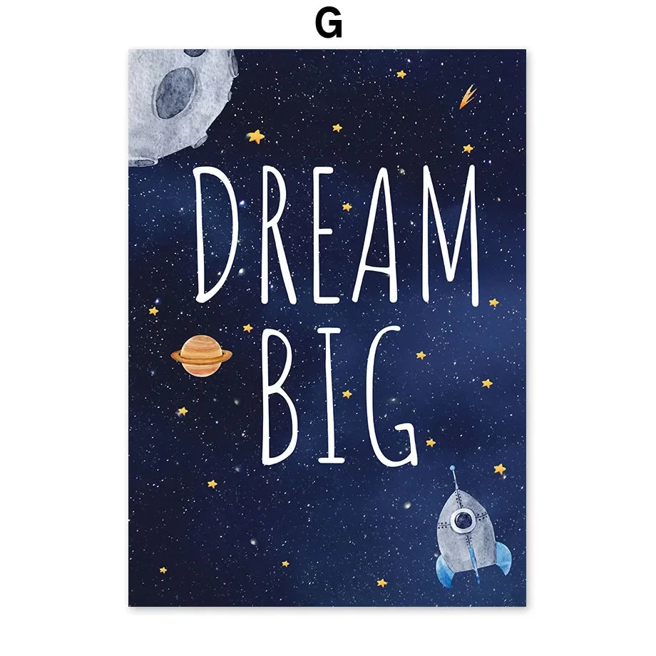 Custom Name Kids Room Decorative Wall Art Prints Space Astronaut Interior Poster Baby Canvas Decoration Wall Pictures Home Decor