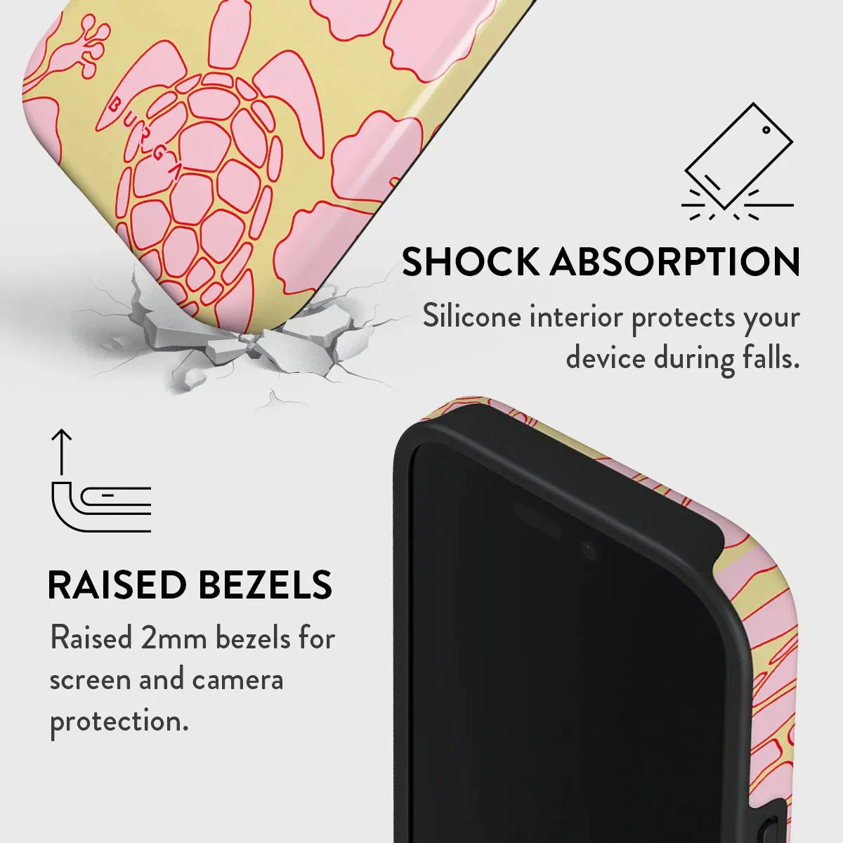 Pink Turtle Flowers BURGA Phone Case for iPhone 16 15 14 13 12 11 X XS XR XSMAX 7 8 Pro Max Plus Luxury Double-layer Back Cover
