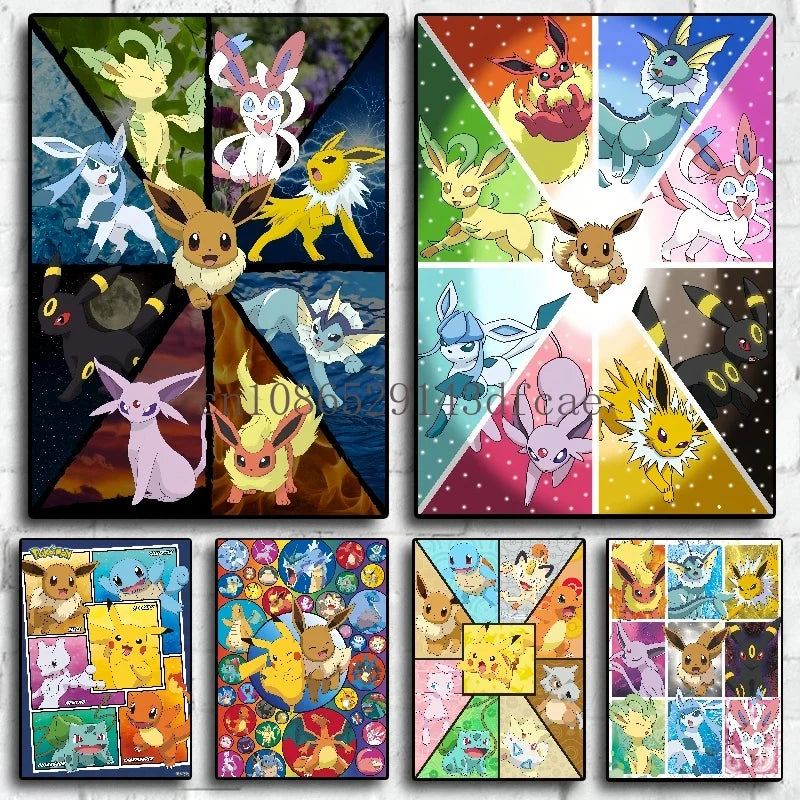 Pokemon Peripherals Pikachu Gyarados Squirtle Charmander Canvas Painting Anime Wall Art Prints Living Room Decor Posters Gifts