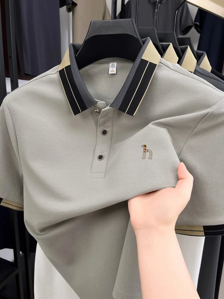 Luxury fashion men's short sleeve polo shirt high-quality brand summer breathable casual T-shirt cute cartoon dog embroidery top