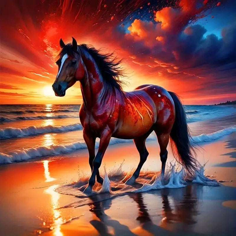 HUACAN Full Diamond Painting Animal Horse New Arrivals Diamond Mosaic Sunset Embroidery Beach Wall Decor Craft Kit