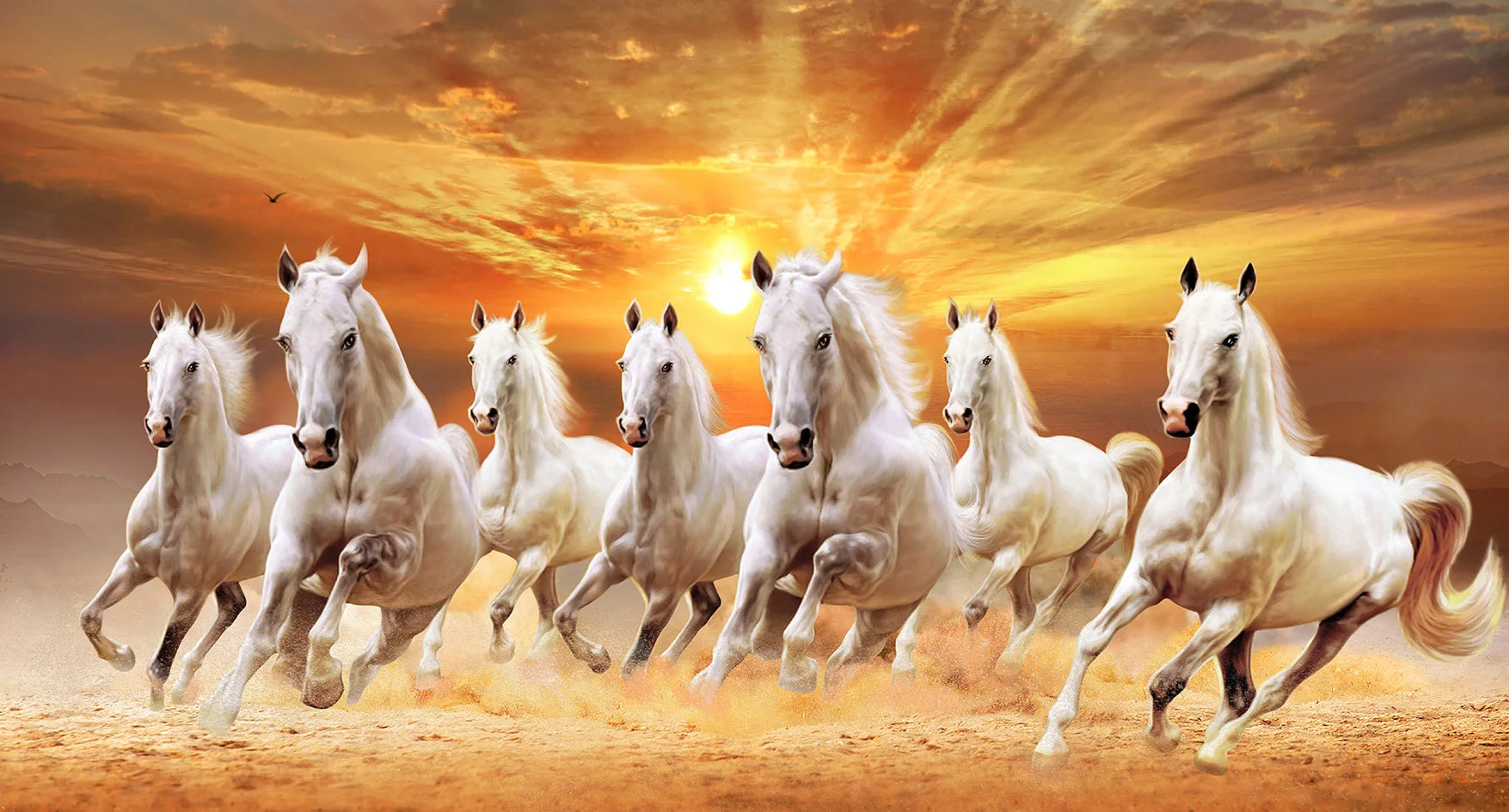 7 White Running Horses Canvas Painting Animal Posters and Prints Wall Art Picture