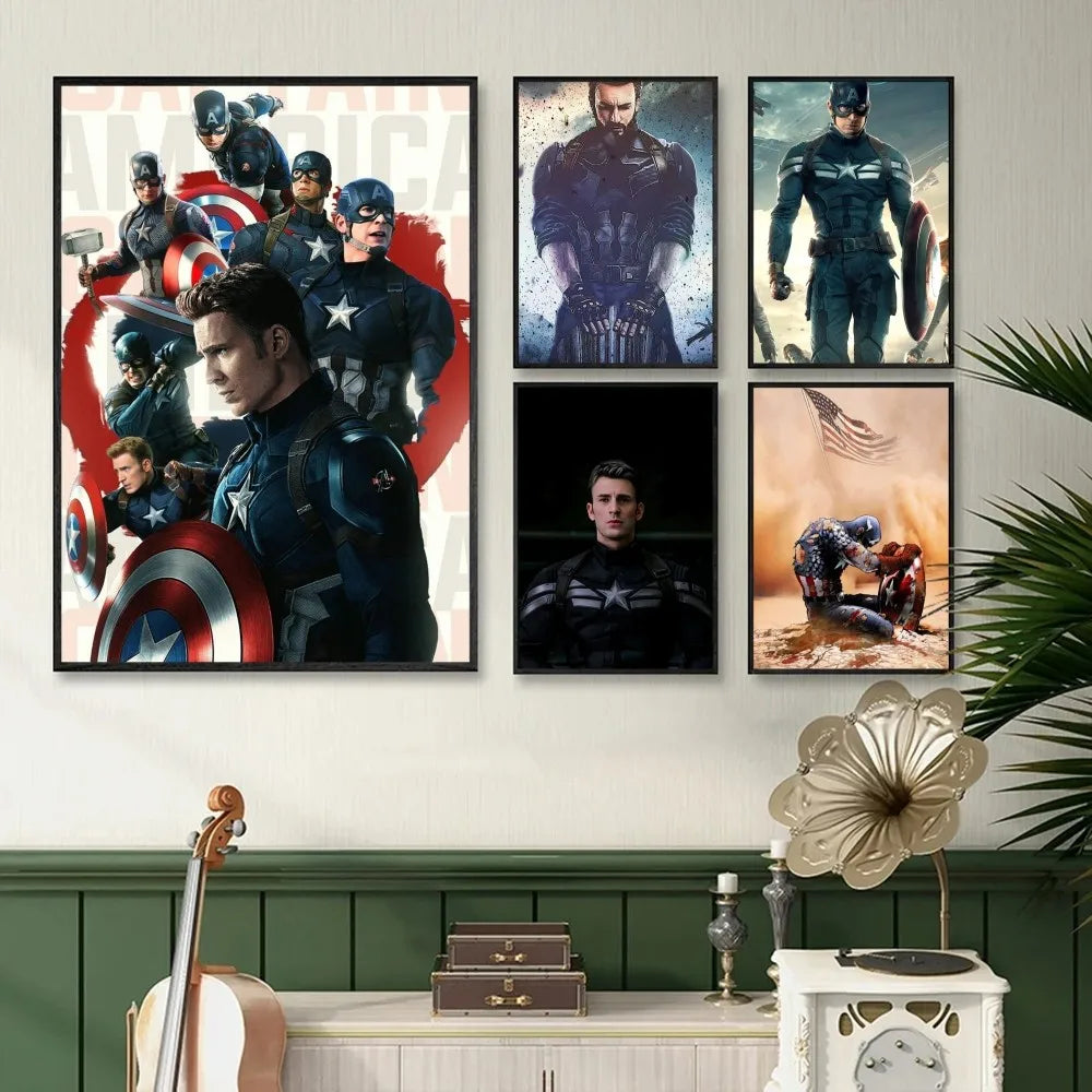 1PC C-Captain America Poster Self-adhesive Art Waterproof Paper Sticker Coffee House Bar Room Wall Decor