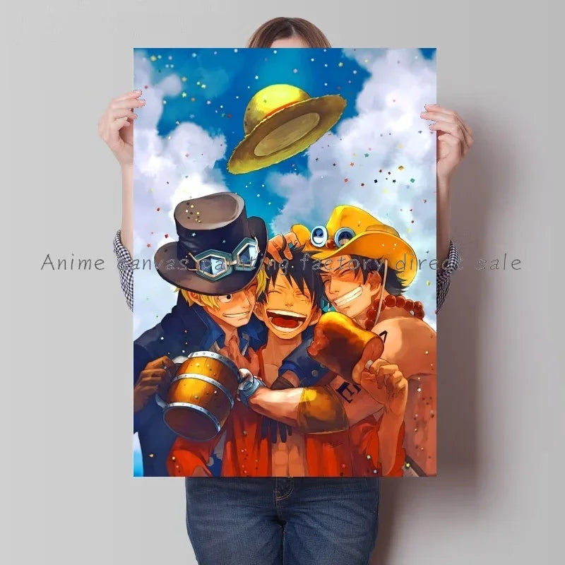 Japan Bandai Retro Anime Surrounding One Piece Luffy Art Canvas Painting Posters Print Mural Home Wall Aesthetic Room Decor