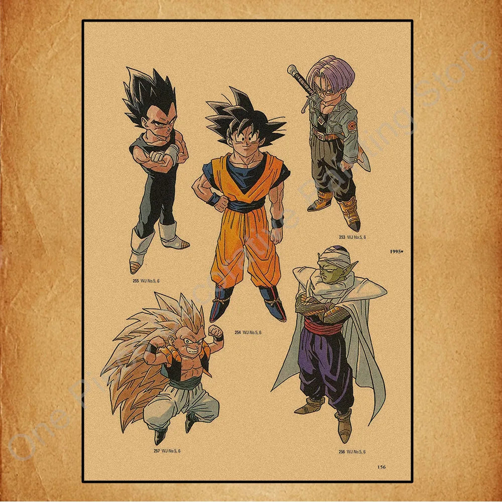 Bandai Classic Anime Retro Dragon Ball HD Poster Goku Gohan Vegeta Piccolo Friza Canvas Painting Print Wall Art Children Gift