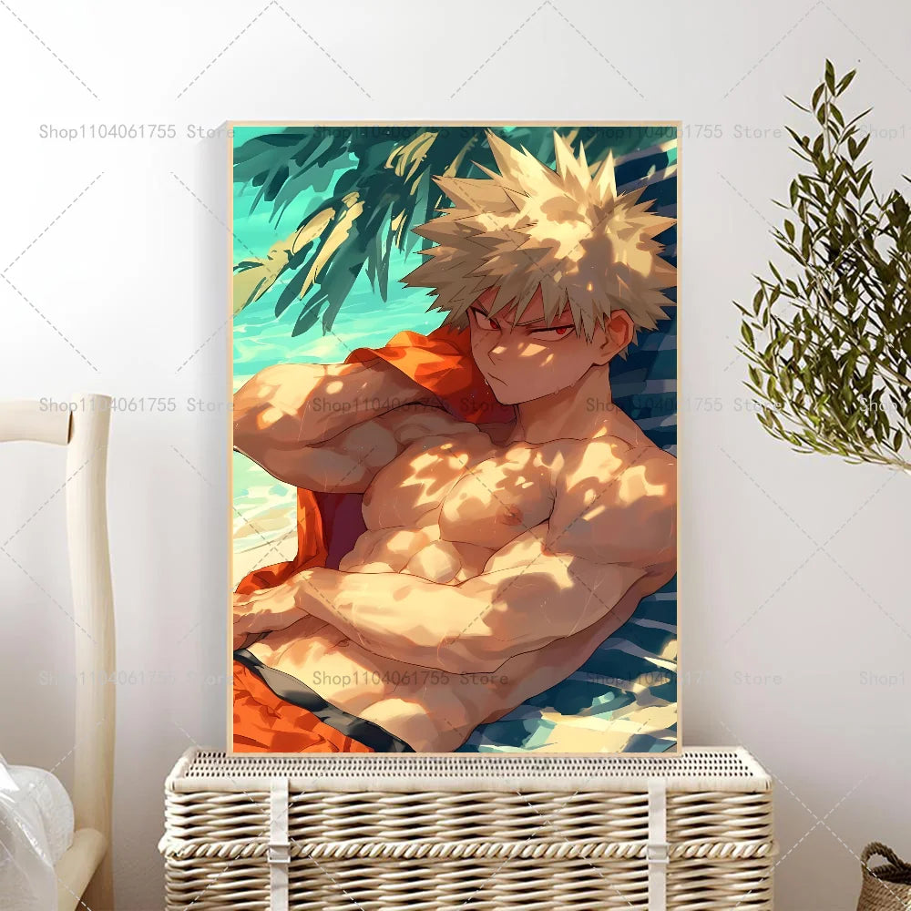 1PC My Hero Academia Bakugo Katsuki Anime Poster Self-adhesive Art Waterproof Paper Sticker Coffee House Bar Room Wall Decor