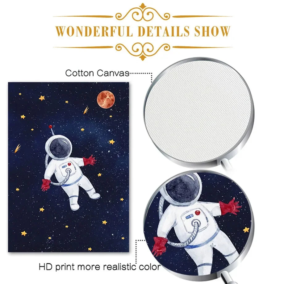 Custom Name Kids Room Decorative Wall Art Prints Space Astronaut Interior Poster Baby Canvas Decoration Wall Pictures Home Decor