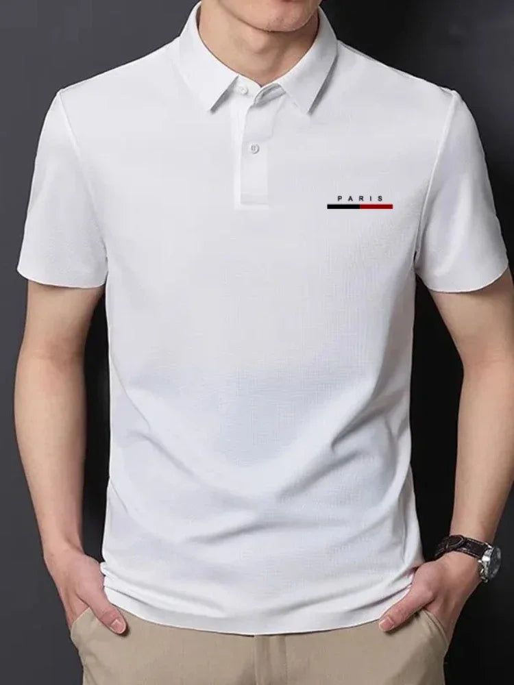 Paris Letter Print Men's Polo Shirt Summer Casual Breathable Comfortable Men Solid Color High Quality Short Sleeve Lapel T-Shirt