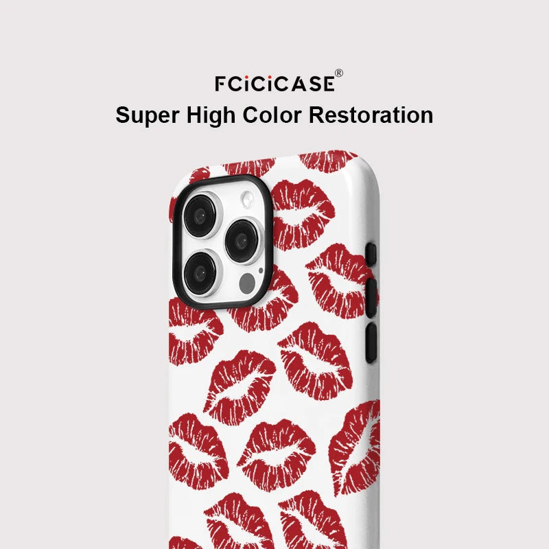Acrylic TPU Two in one Magnetic Case For iPhone 16 Pro Max 15 Plus 14 13 12 Pro 11 Sexy Girly Red Kiss Pattern Cover