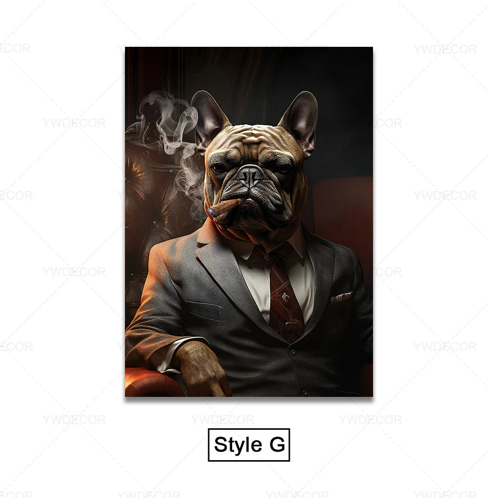 Abstract Smoking Lion Animals Boss Business Canvas Painting Wall Art Posters and Prints Picture Living Room Decor