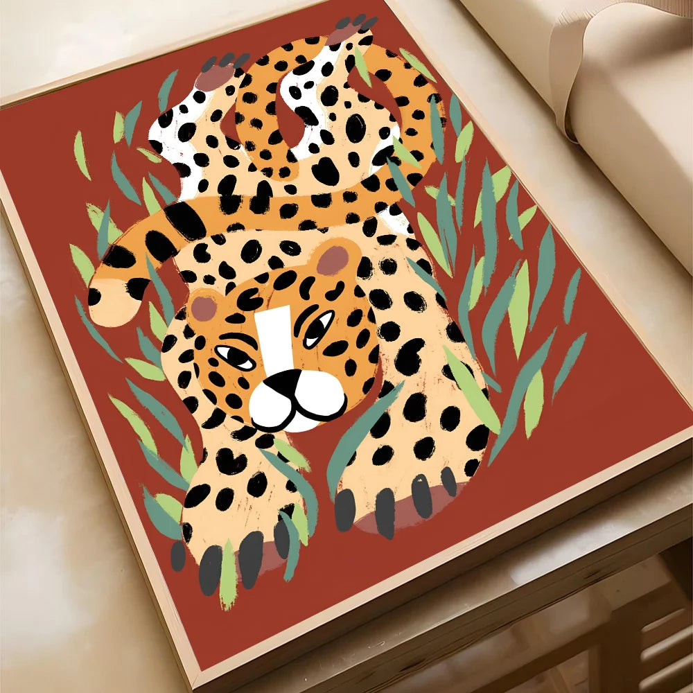Wild Leopard Tiger Vase Flower Poster Poster Paper Print Home Living Room Bedroom Entrance Bar Cafe Art Painting Decoration