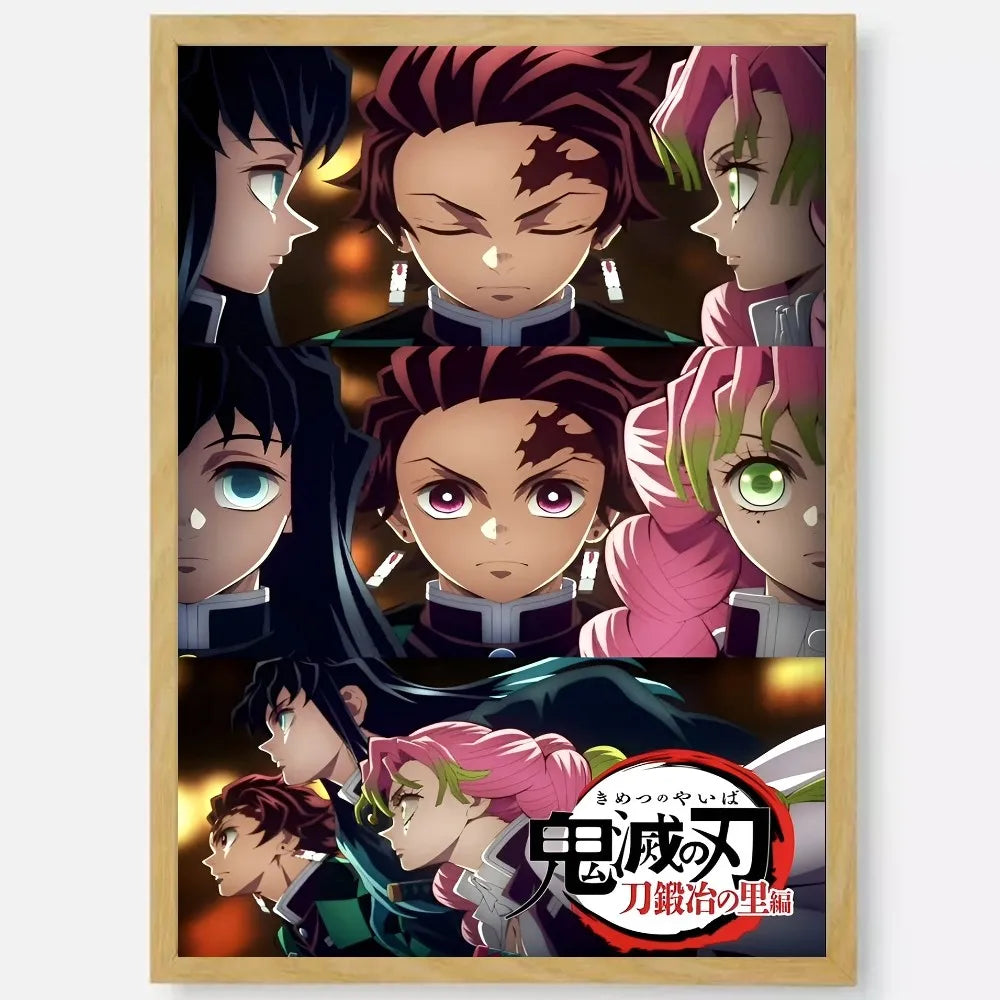 D-Demon Slayer Anime Poster HD art sticky wall waterproof home living room bedroom bar aesthetic decoration