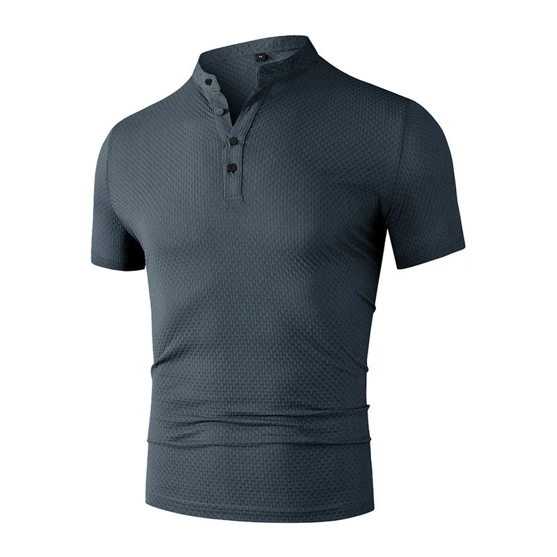 New Men's Business Casual Short Sleeved Bone Flower Solid Color POLO Shirt Fashion Breathable Comfortable Summer Versatile Top