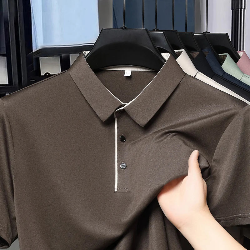 2025 Summer New High End POLO Shirt Dad's Fashion Casual Trendy Solid Color