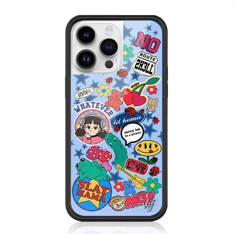 Fashion Wildflower Cartoon Swans Phone Case for iPhone 13 Pro 14 pro 15 Max 16 pro max 12 Cute Puppy WF Deer Cherry Protection