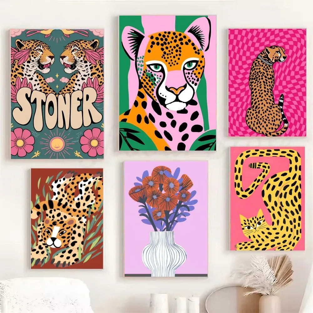 Wild Leopard Tiger Vase Flower Poster Poster Paper Print Home Living Room Bedroom Entrance Bar Cafe Art Painting Decoration