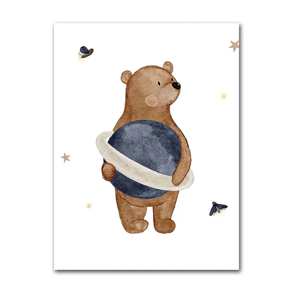 Boho Cartoon Canvas Painting, Fox, Rabbit, Bee, Bear, Hedgehog, Flower Posters, Art Prints, Wall Photos, Baby, Kids Room