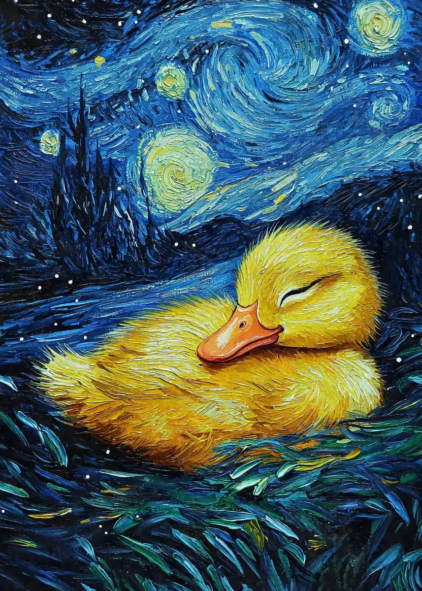 Starry Night Cute Animals Poster Cat Dog Axolotl Platypus Canvas Painting Abstract Wall Art Exhibition Living Room Home Decor