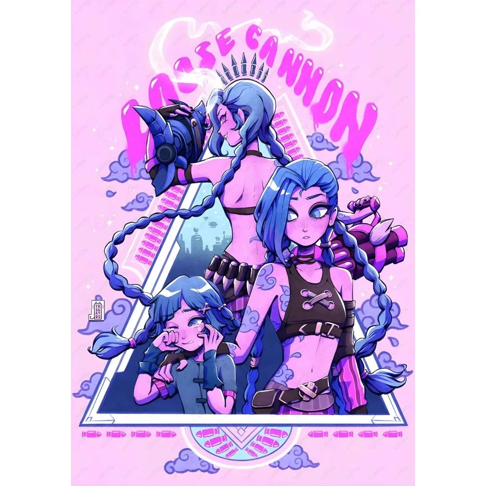 Cartoon Anime Game Arcane J-Jinx Main Art Poster Sticky Wall Art Printing Waterproof Home Living Bed Room Bar Aesthetic Decor