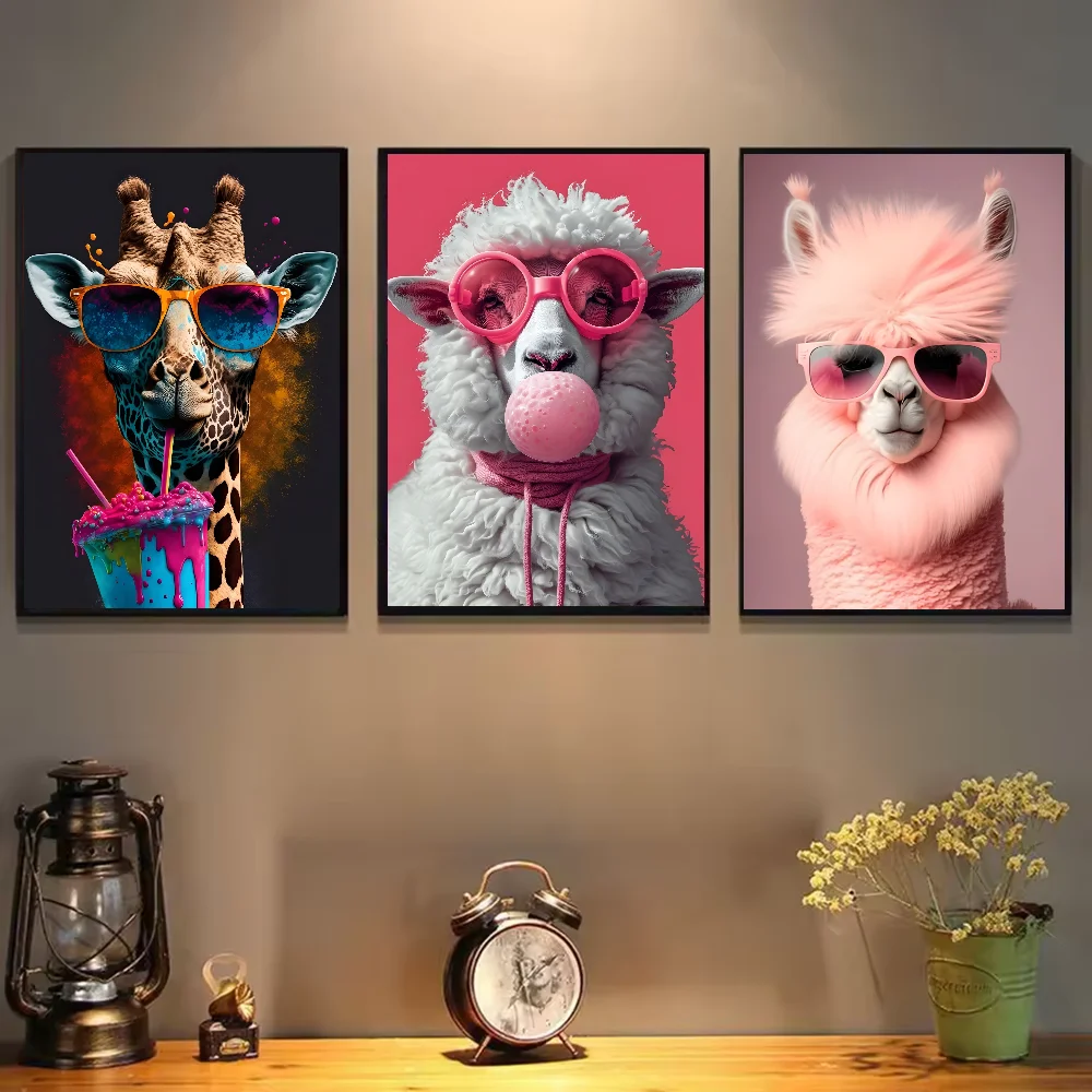Multi-sizes Cute LIama Poster HD art sticky wall waterproof home living room bedroom bar aesthetic decoration