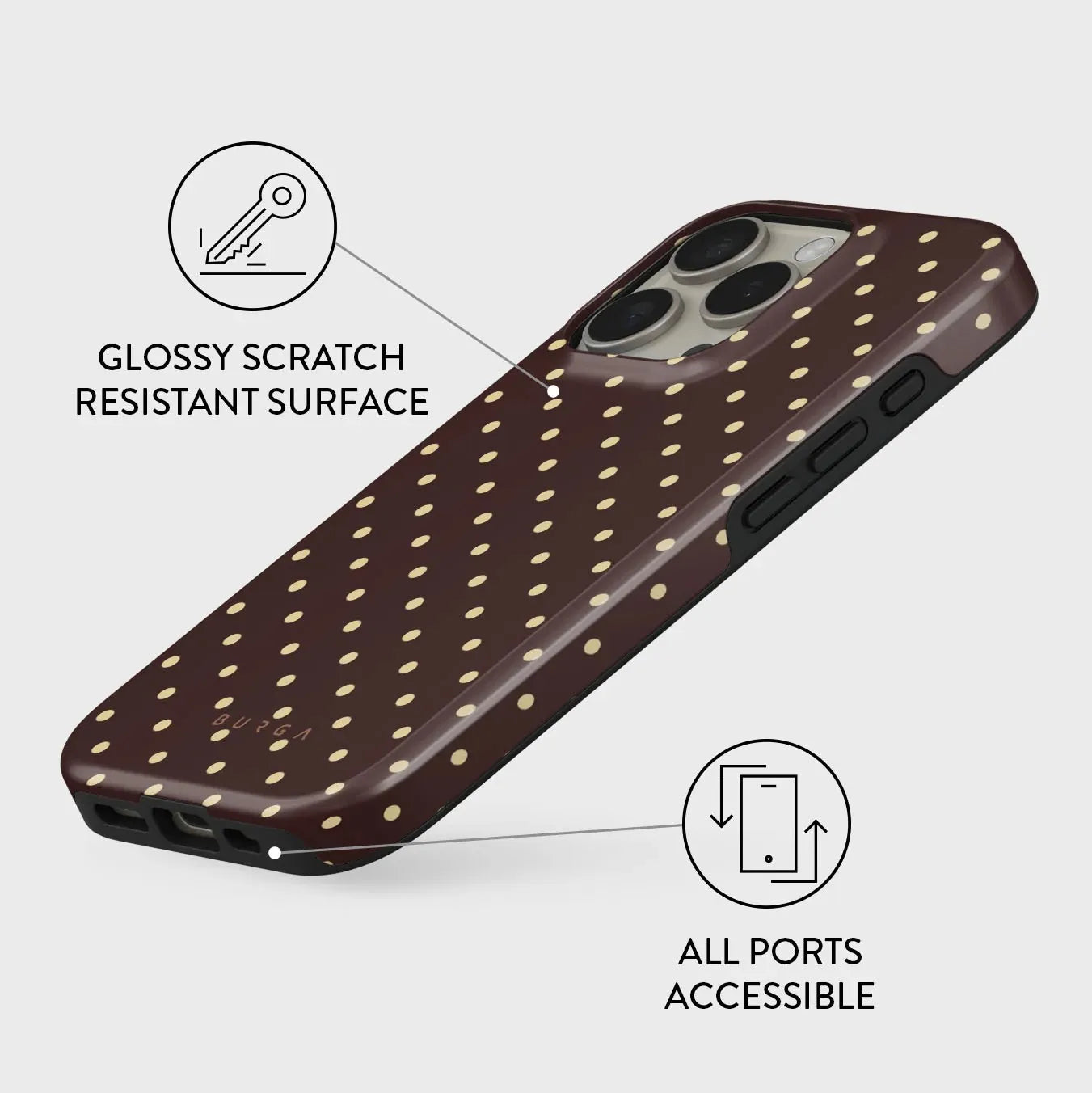 BURGA White Polka Dots INS Phone Case for iPhone 16 15 14 13 12 11 Pro Max Plus Luxury Double-layer Back Cover Fundas