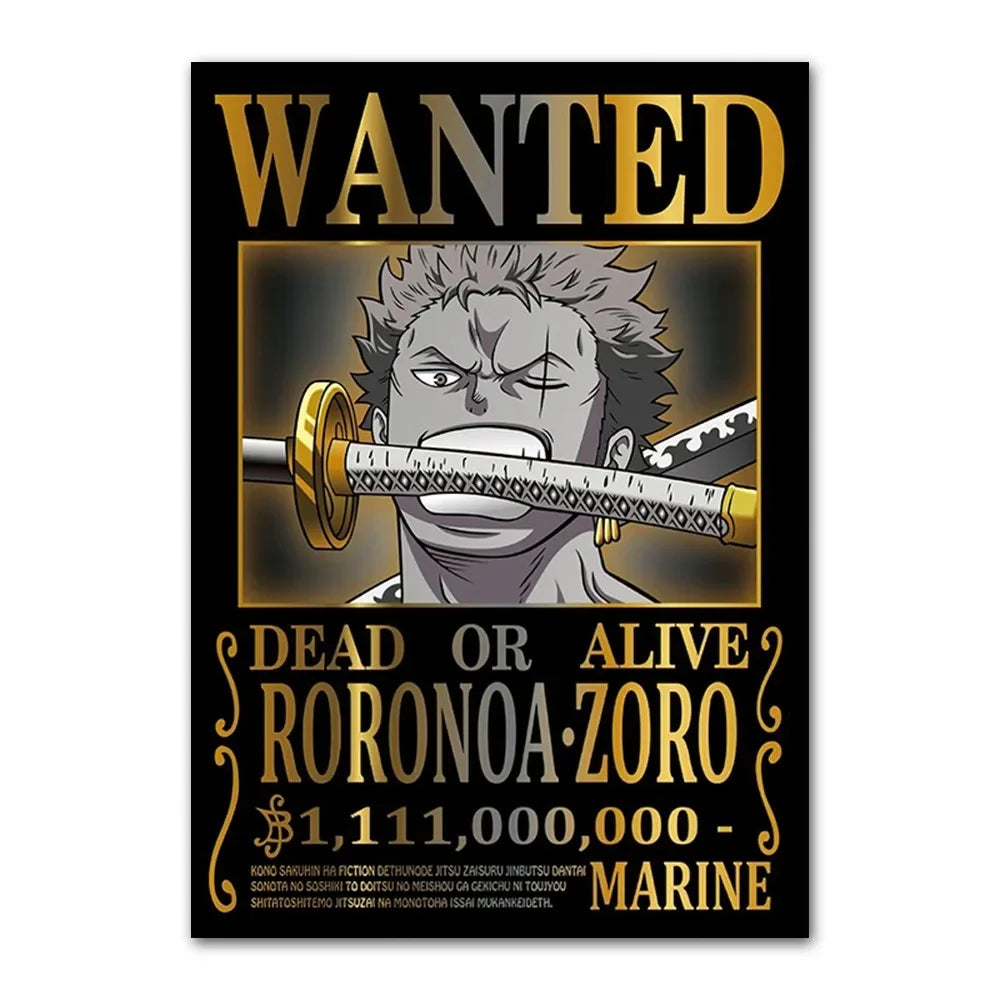 One Piece canvas Wanter Canvas Poster Anime Luffy Ace Chopper Zoro Wall Sticker office Home Sticker Paintings For Kids Gifts