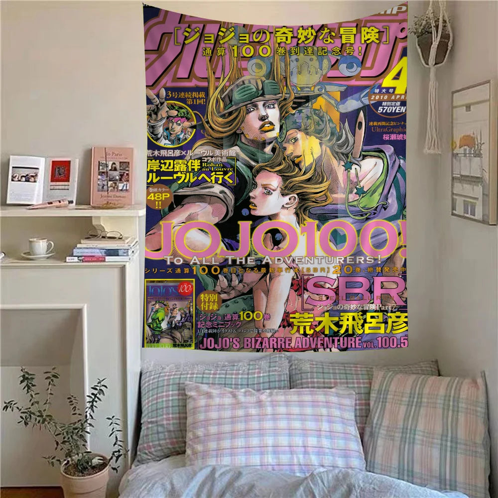 Anime JoJo Bizarre Adventure Retro Anime Tapestry Hippie Flower Wall Carpets Dorm Decor Wall Hanging Home Decor