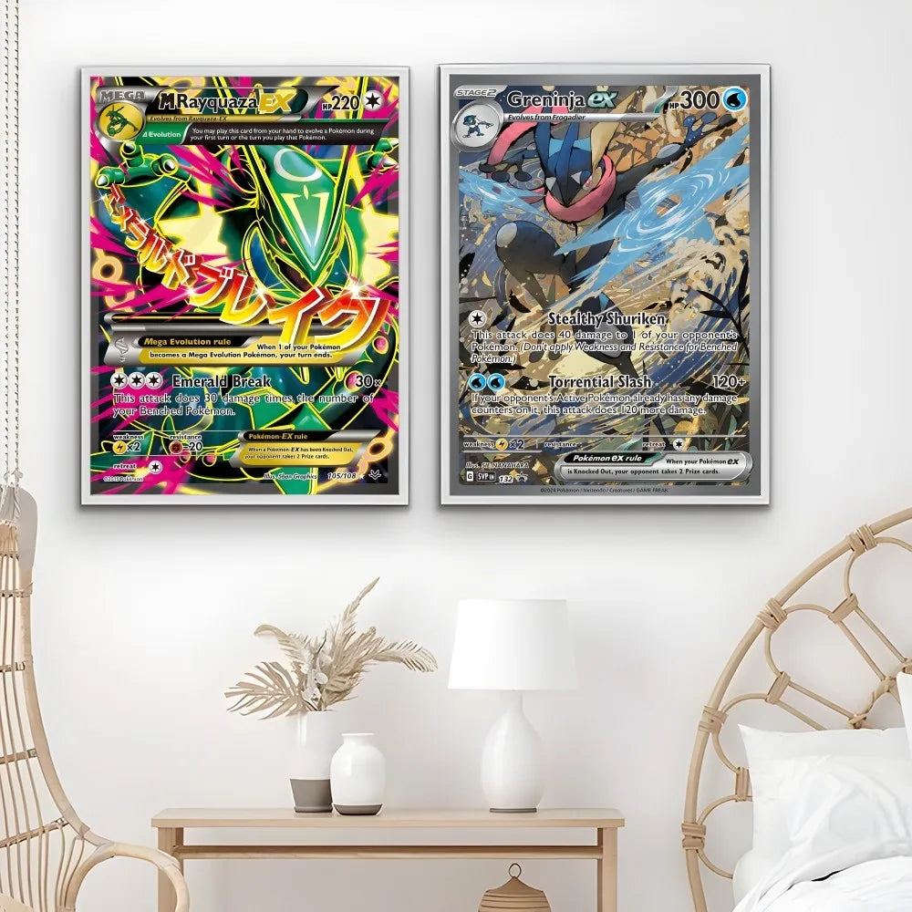 Rayquaza Greninja Sylveon Charizard Card Poster Sticky Wall Art Printing Waterproof Home Living Bed Room Bar Aesthetic Decor