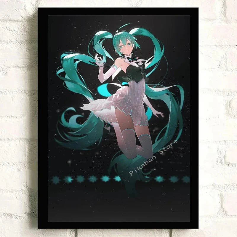 H-Hatsune Anime Miku-Poster Cartoon beautiful girl Anime Canvas Print Poster Poster Wall Art Decoration For Home Room Decoration