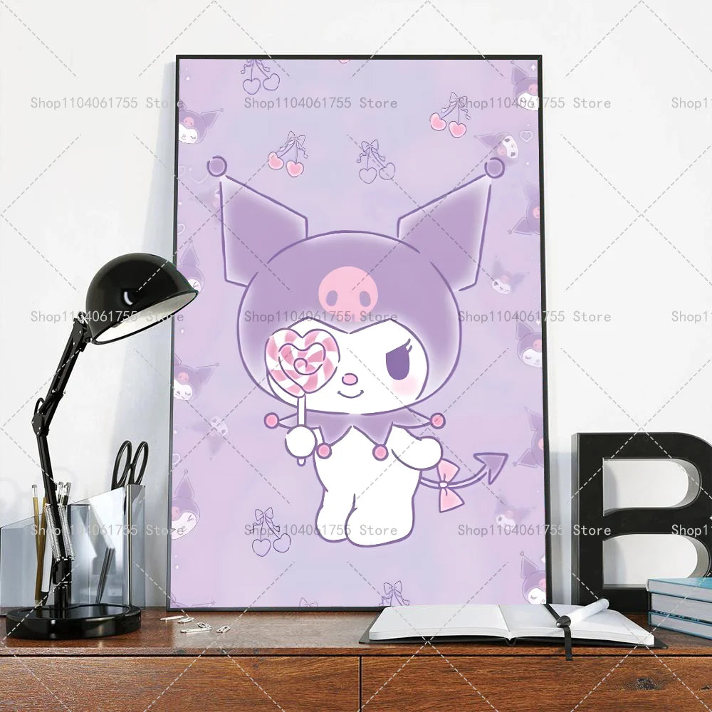 1PC Cut Cartoon K-Kuromi Poster Self-adhesive Art Waterproof Paper Sticker Coffee House Bar Room Wall Decor