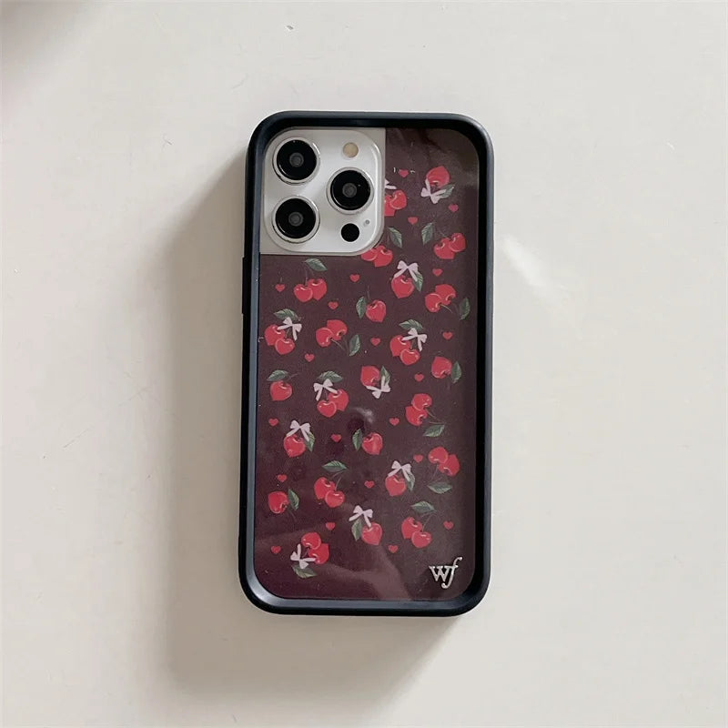 Wildflower 3D Ins Strawberry cherry Phone Case for iPhone 16 15 14 13 12 Pro Max Plus 16pro 15pro WF Cute Cartoon Cover Funda