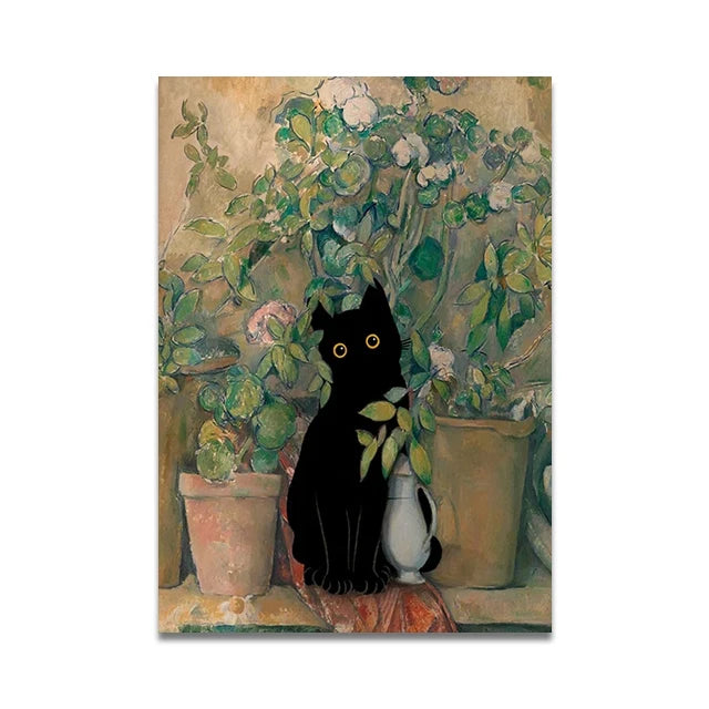 Bathroom Cat Reading on Toilet Canvas Wall Art Print Poster Funny Animal Decor Painting Home Decor Gift Unframed