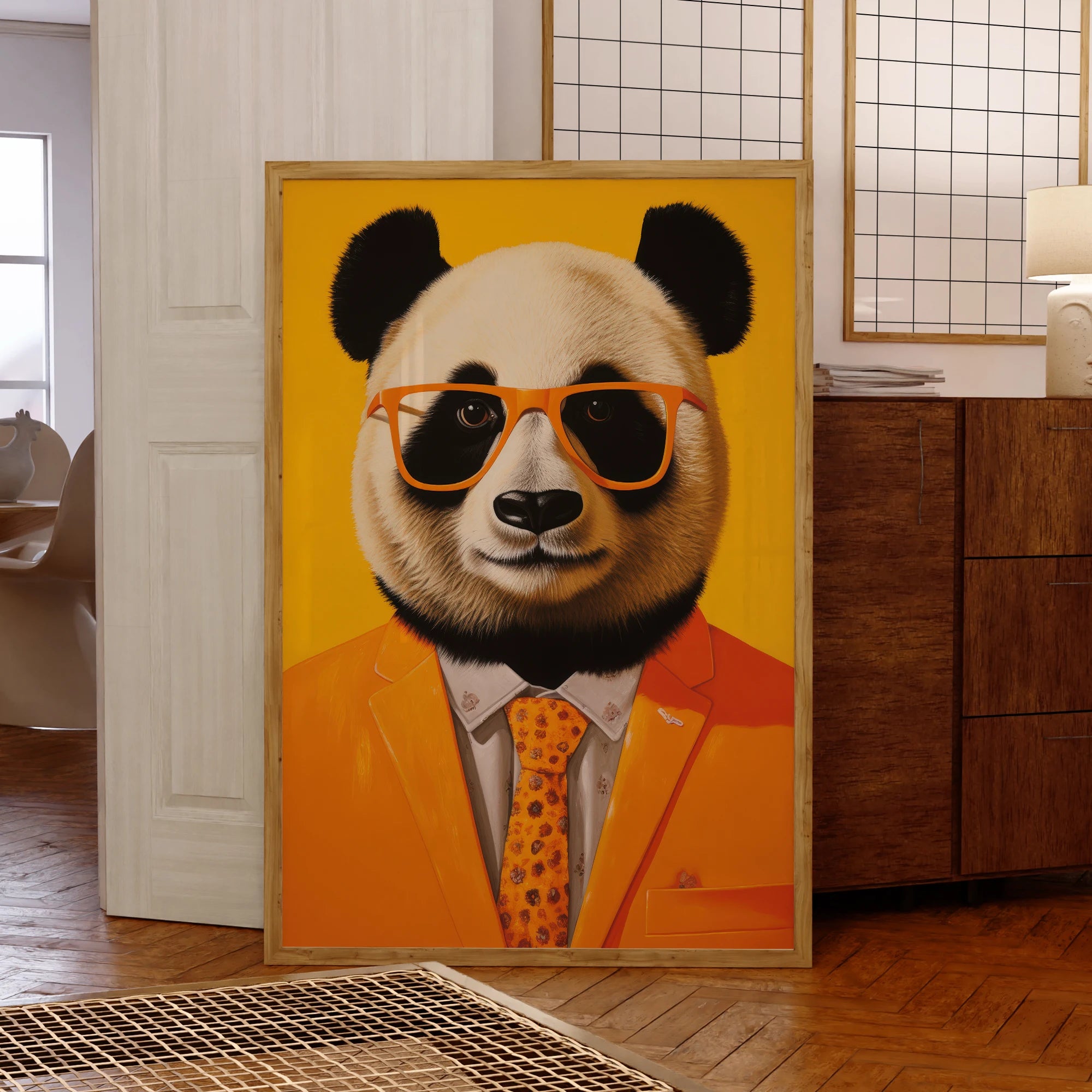 Modern Panda Wearing Yellow A Suit Fashionable Wall Gift Art Prints Canvas Painting Poster Picture For Living Room Home Decor
