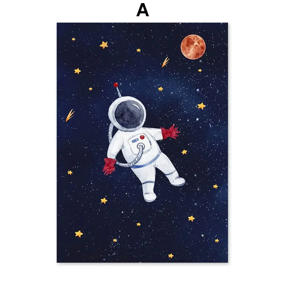 Custom Name Kids Room Decorative Wall Art Prints Space Astronaut Interior Poster Baby Canvas Decoration Wall Pictures Home Decor