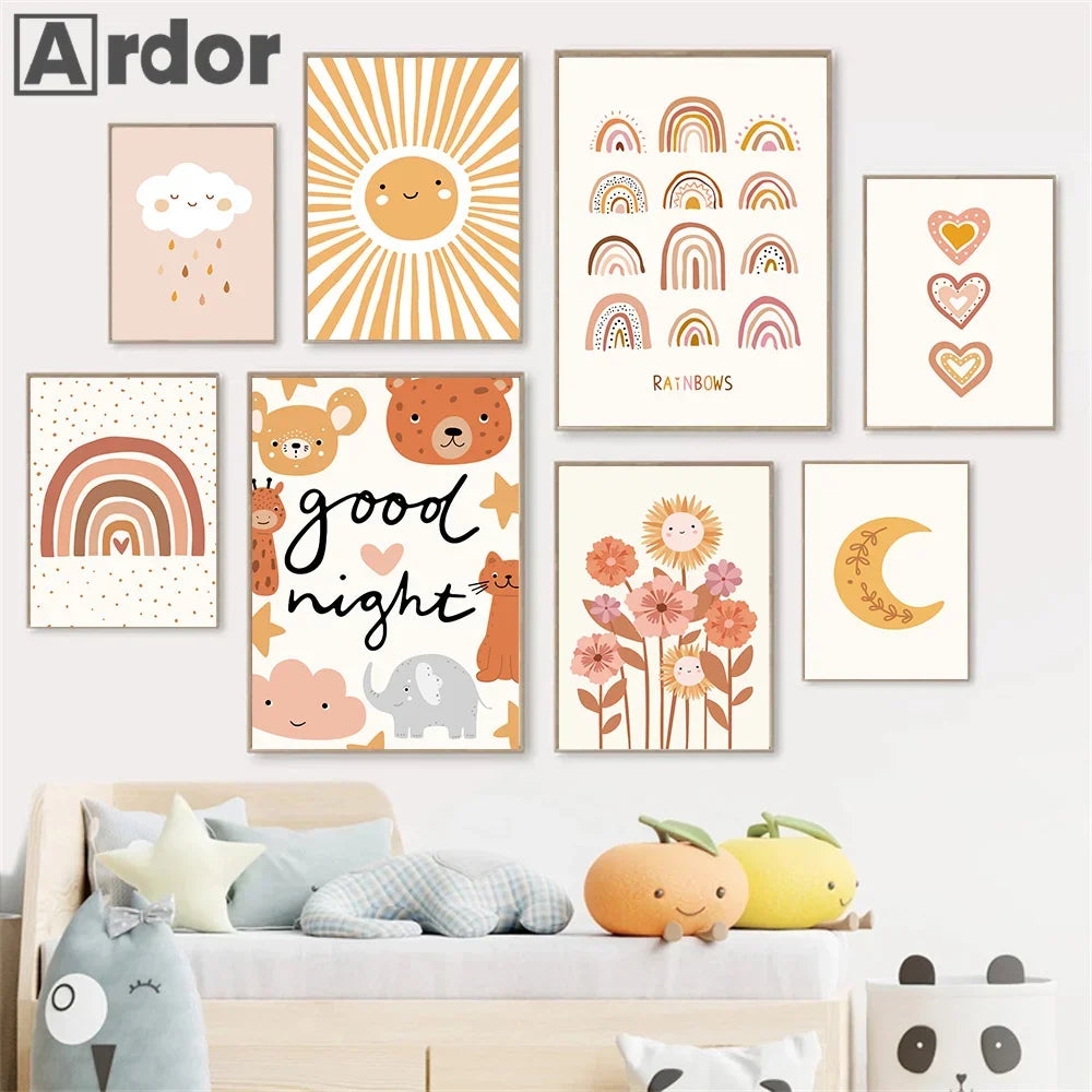 Boho Rainbow Cloud Moon Sun Heart Nursery Wall Art Canvas Painting Nordic Posters And Prints Pictures Baby Kids Room Home Decor