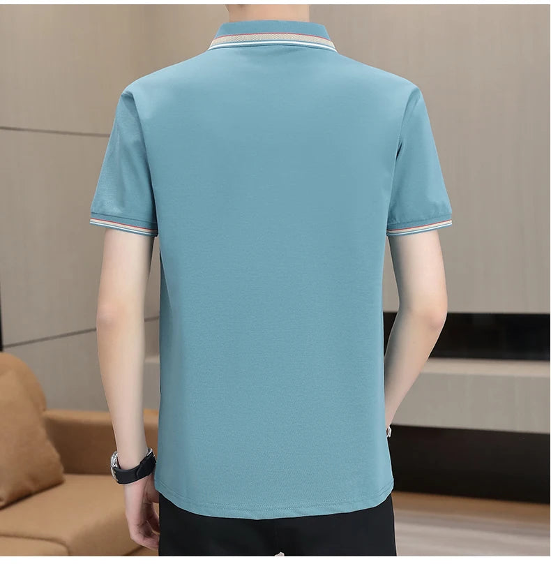 2025 Summer Casual Super Stretch Polo T-Shirt Men Turn Down Collar Slim Fit Solid Color Golf Top For Men Plus Size 4XL