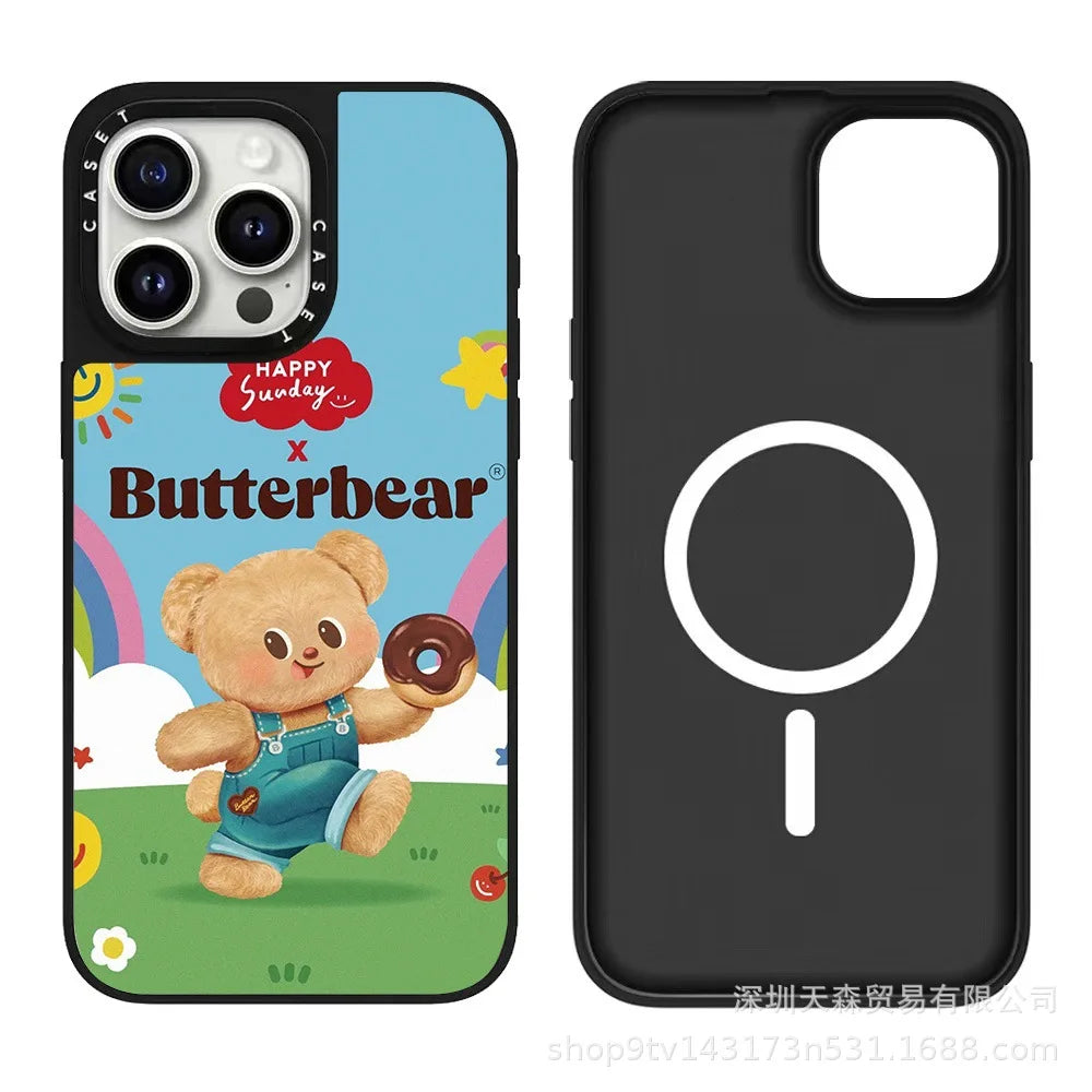 For CASETi's new butter teddy bear iPhone 16 Promax glossy Apple phone case 15/14/13 cute cartoon bear