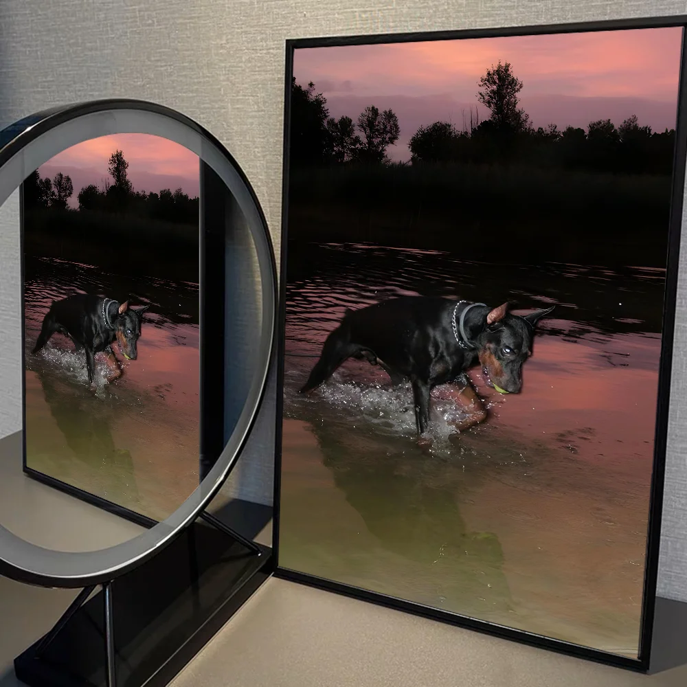 Modern Fashion Black Doberman Dog Whitepaper Poster HD Quality Poster Wall Art Painting Study Room Wall Decor