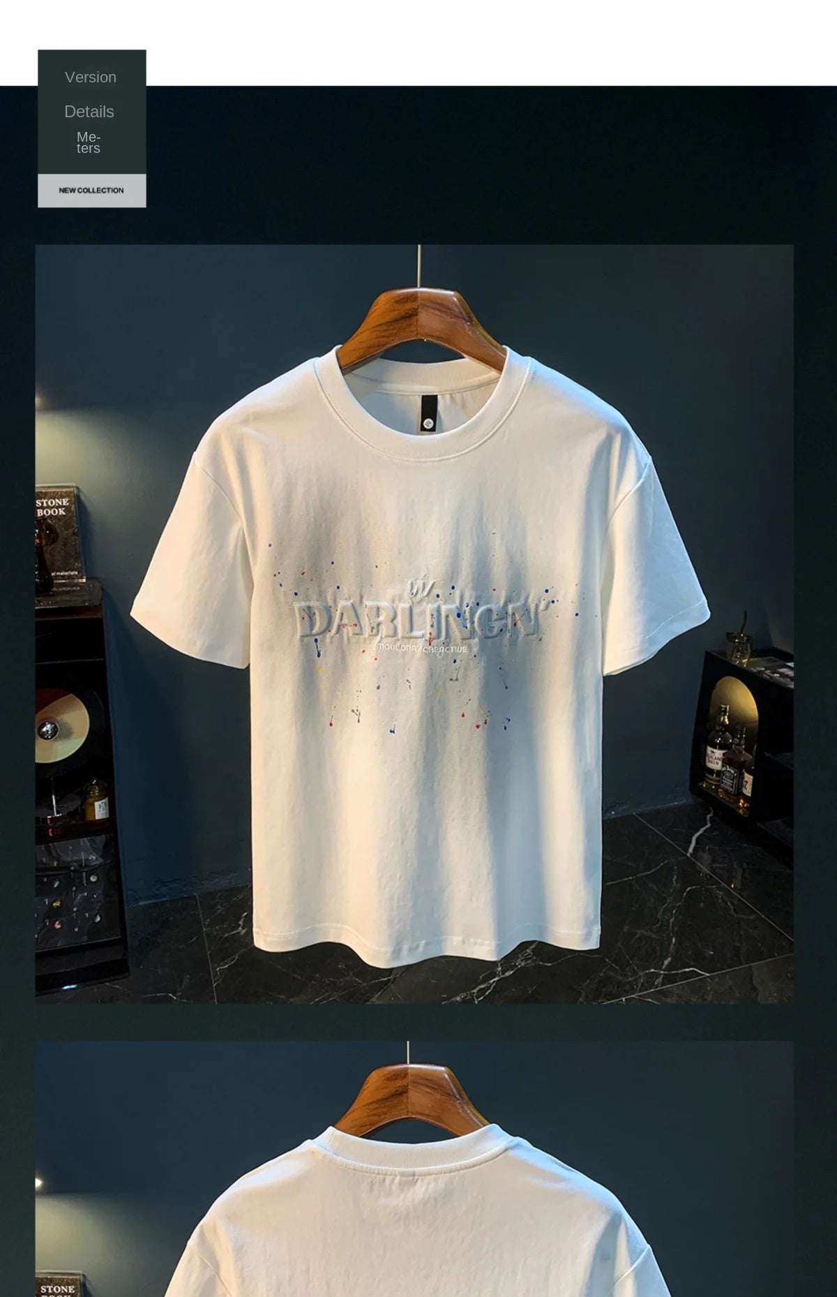 2025 Summer thin fashion high-end printed T-shirt men's 2025 trend embroidered paint splashed short sleeved top