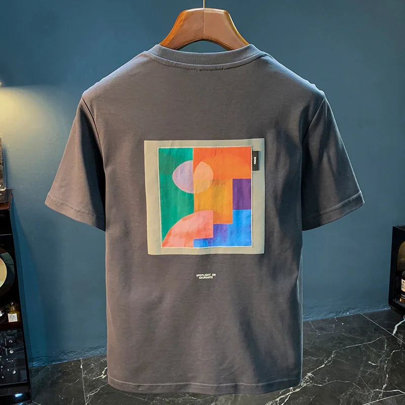2025 Summer New Geometric Creative Printed Short sleeved T-shirt for Men, Comfortable, Versatile, Premium Embroidered Top