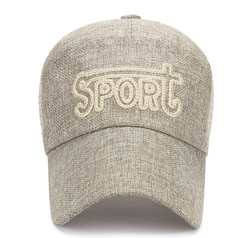New Fashion Outdoor Sport Baseball Cap Casual Snapback Hats linen mesh fabric embroidery Suitable for spring summer and autumn